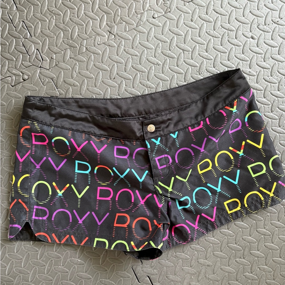 Roxy Reversible Black Swim Shorts with Colorful Logo